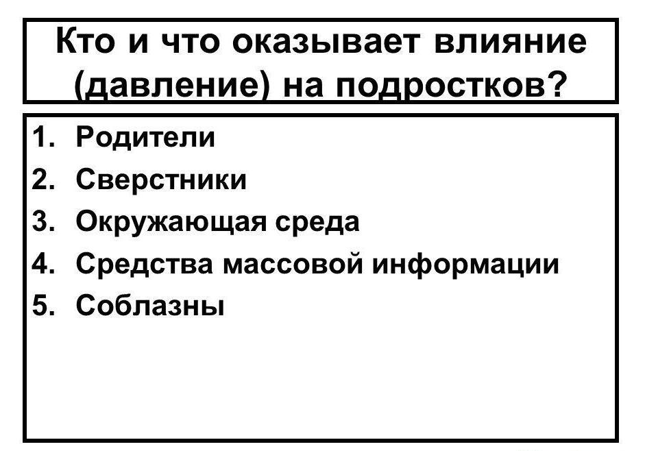 Влияние на подростков